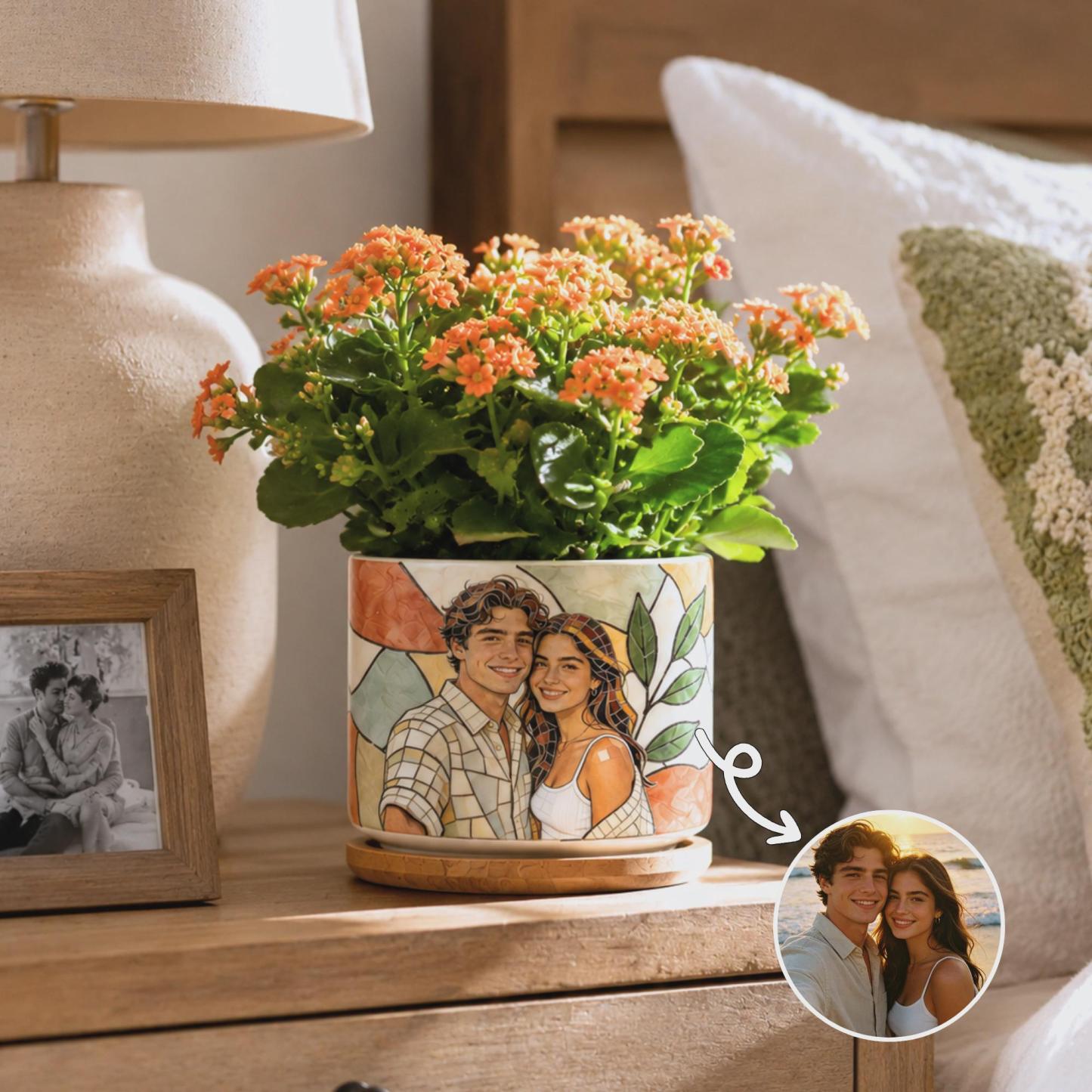 Personalized Family Photo Planter Custom Ceramic Succulent Pot for Mom or Grandma Family Photo Gift for Christmas