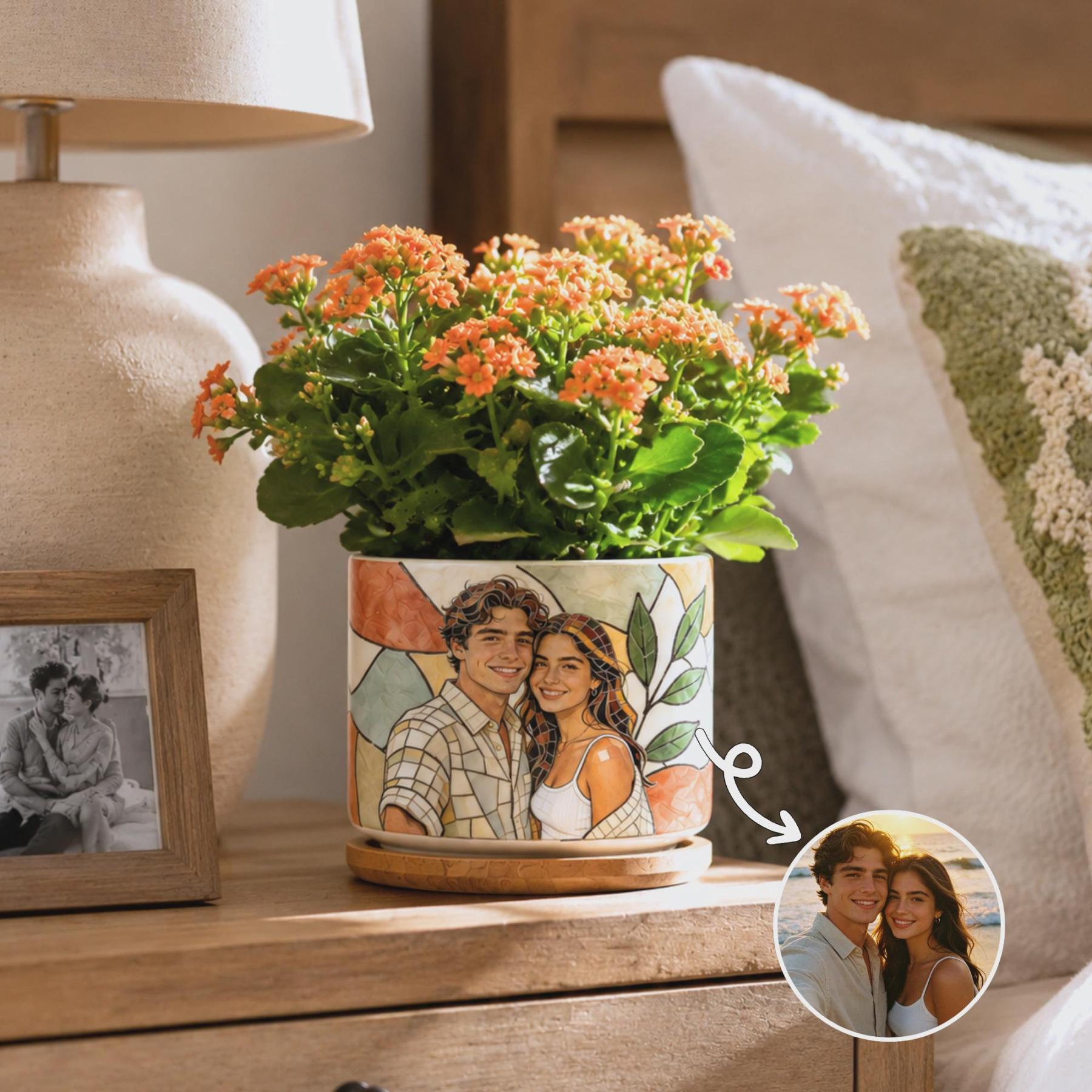 Personalized Family Photo Planter Custom Ceramic Succulent Pot for Mom or Grandma Family Photo Gift for Christmas