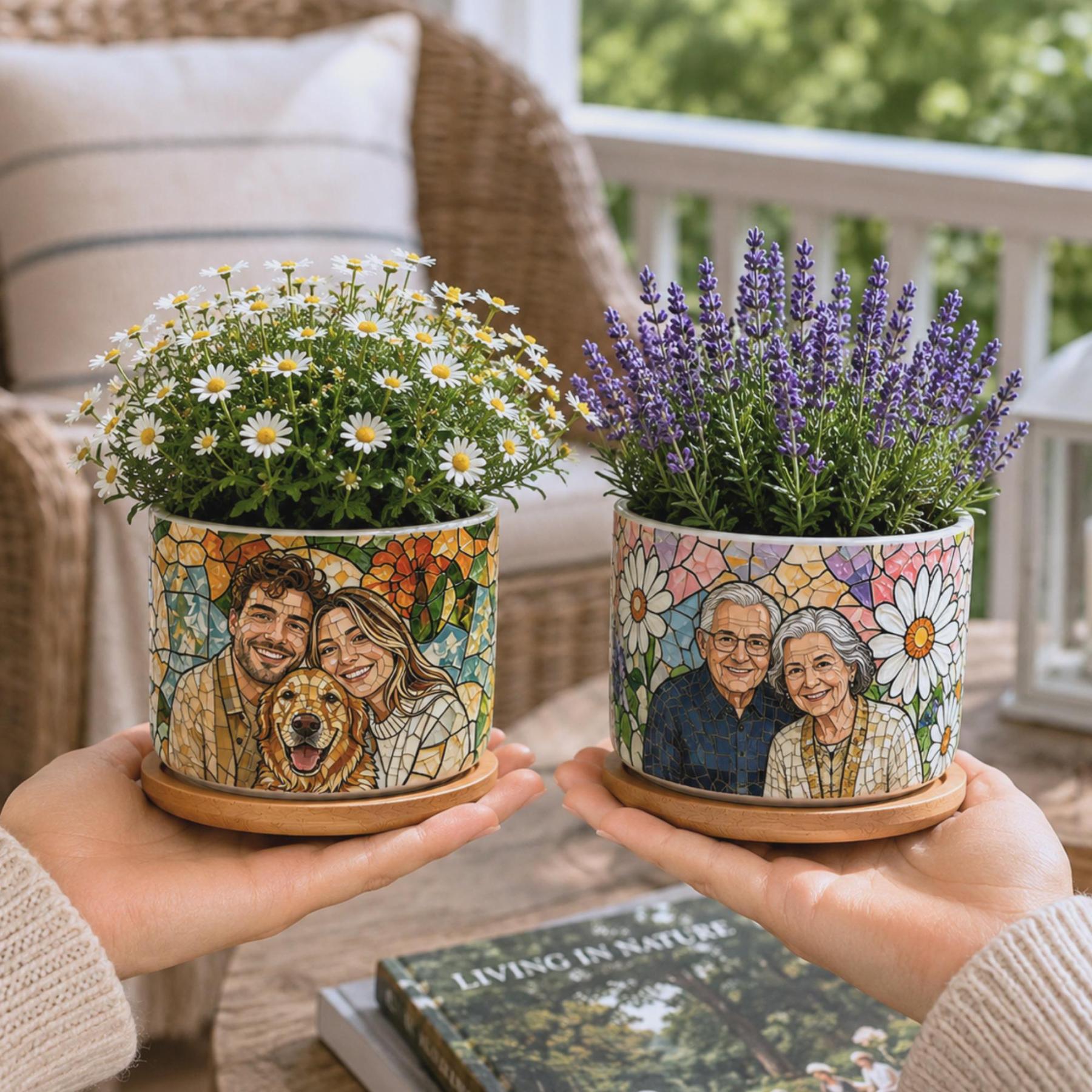 Personalized Family Photo Planter Custom Ceramic Succulent Pot for Mom or Grandma Family Photo Gift for Christmas