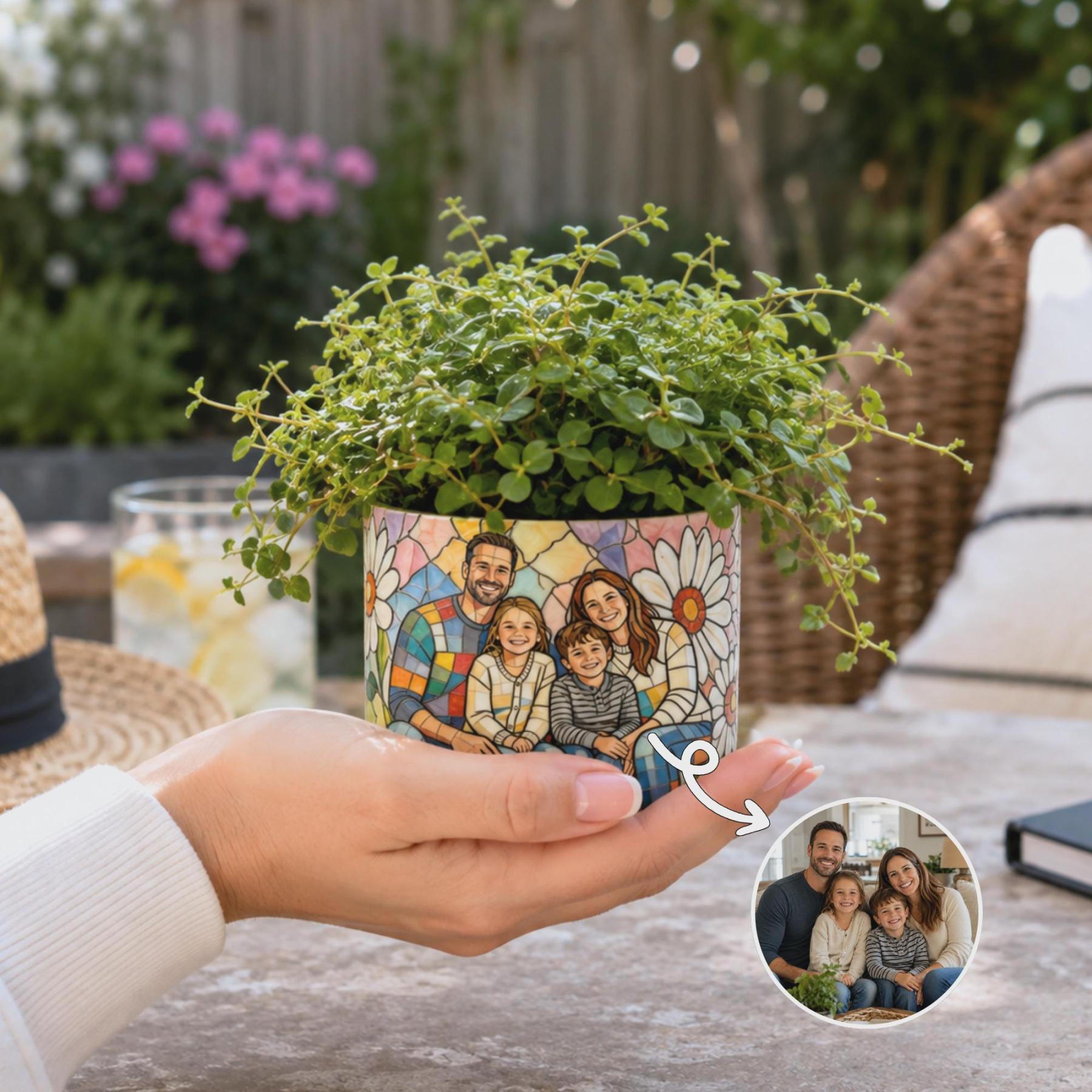 Personalized Family Photo Planter Custom Ceramic Succulent Pot for Mom or Grandma Family Photo Gift for Christmas