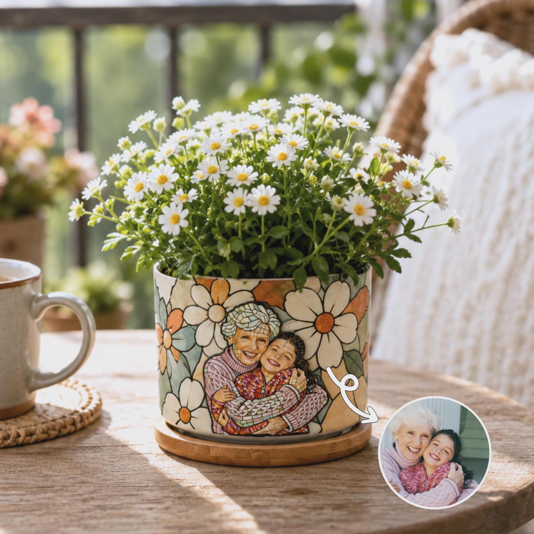 Personalized Family Photo Planter Custom Ceramic Succulent Pot for Mom or Grandma Family Photo Gift for Christmas