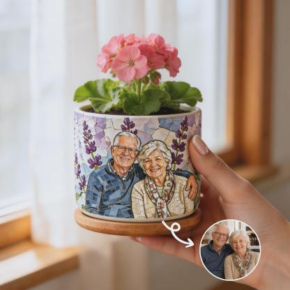Personalized Family Photo Planter Custom Ceramic Succulent Pot for Mom or Grandma Family Photo Gift for Christmas