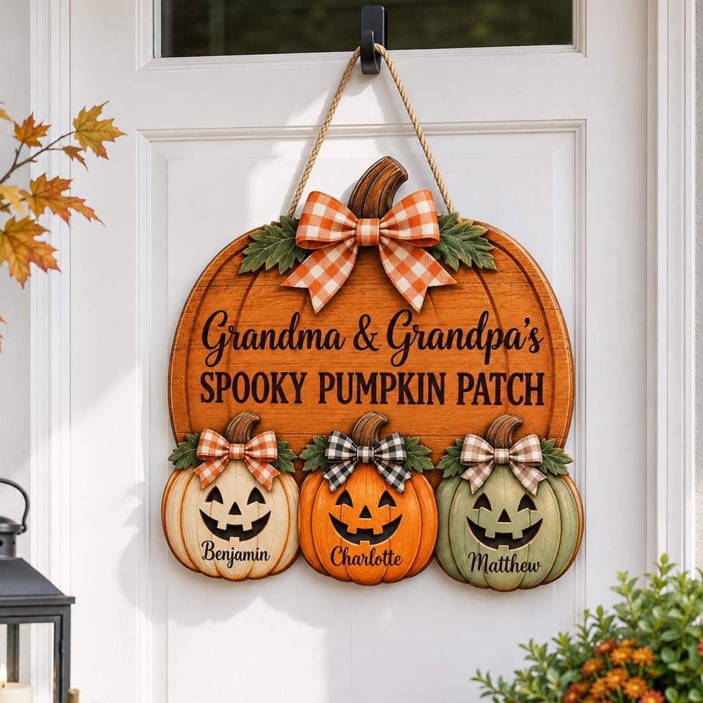 ]Personalized Grandma Grandpa's Pumpkin Patch Door Hanger, Fall Pumpkin Patch Sign Grandma Thanksgiving Decor, Fall Season Decor
