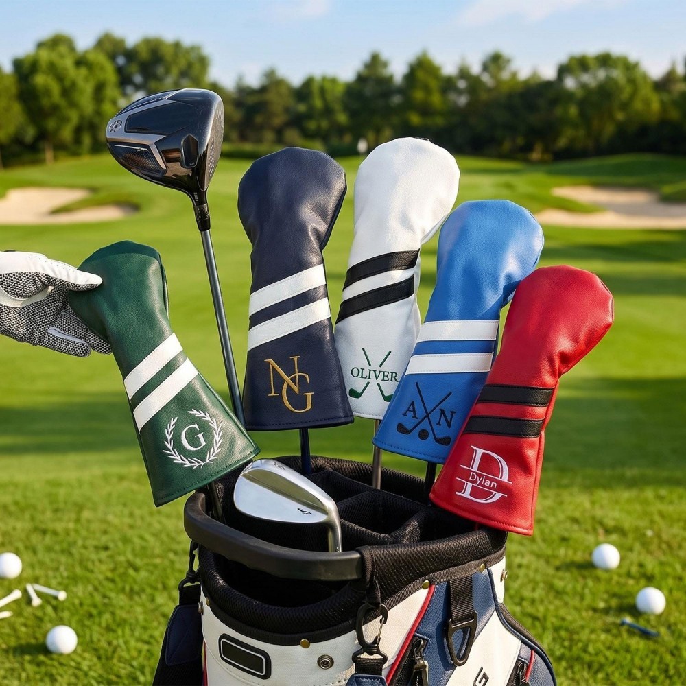 Personalized Golf Club Headcover, Custom Leather Driver Cover, Monogram Embroidered Golf Gift for Dad or Golf Lover, Golf Accessories