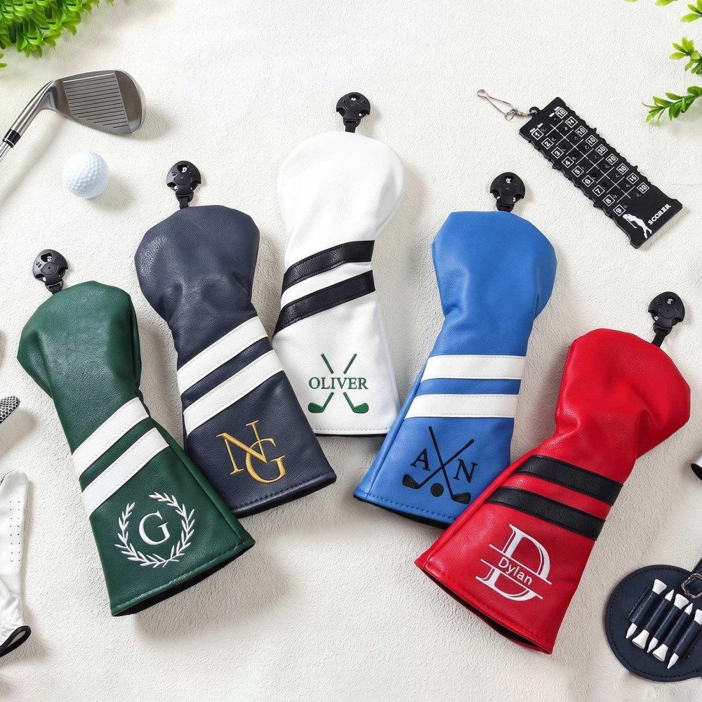 Personalized Golf Club Headcover, Custom Leather Driver Cover, Monogram Embroidered Golf Gift for Dad or Golf Lover, Golf Accessories