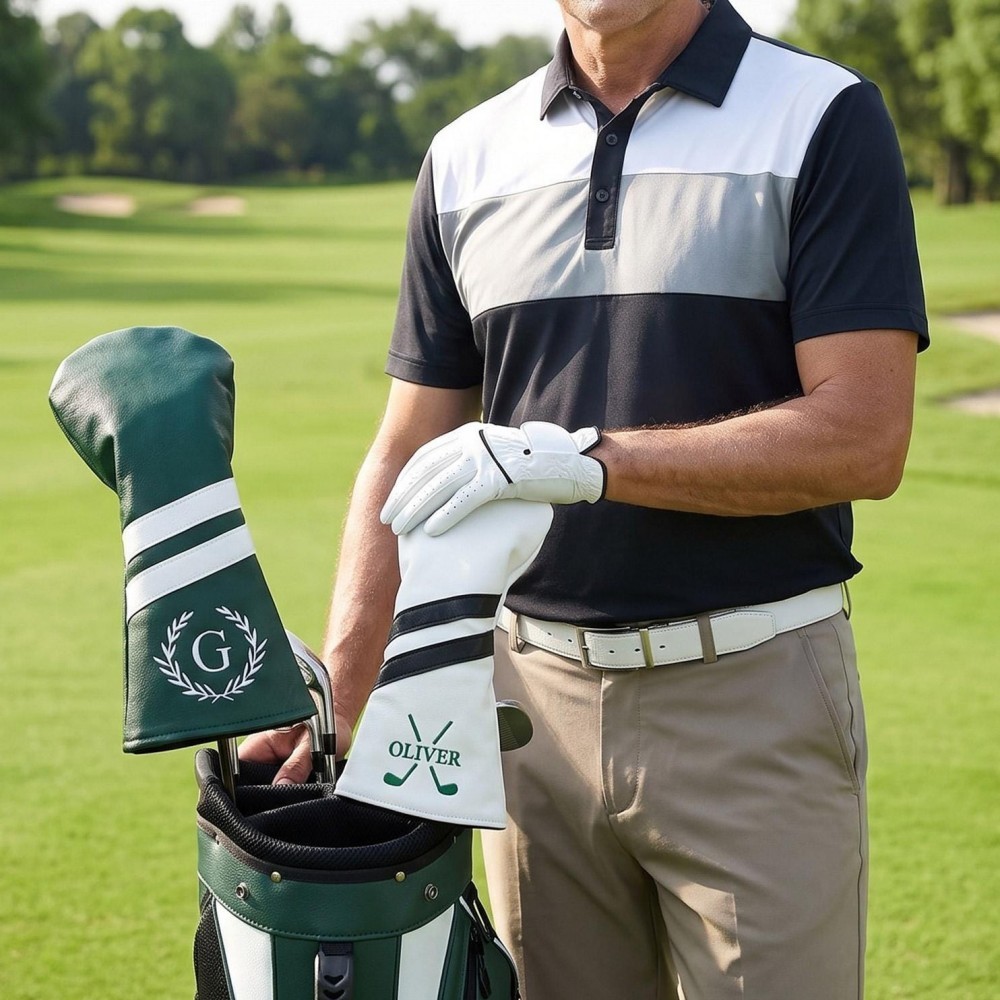 Personalized Golf Club Headcover, Custom Leather Driver Cover, Monogram Embroidered Golf Gift for Dad or Golf Lover, Golf Accessories