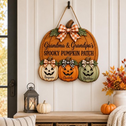 ]Personalized Grandma Grandpa's Pumpkin Patch Door Hanger, Fall Pumpkin Patch Sign Grandma Thanksgiving Decor, Fall Season Decor