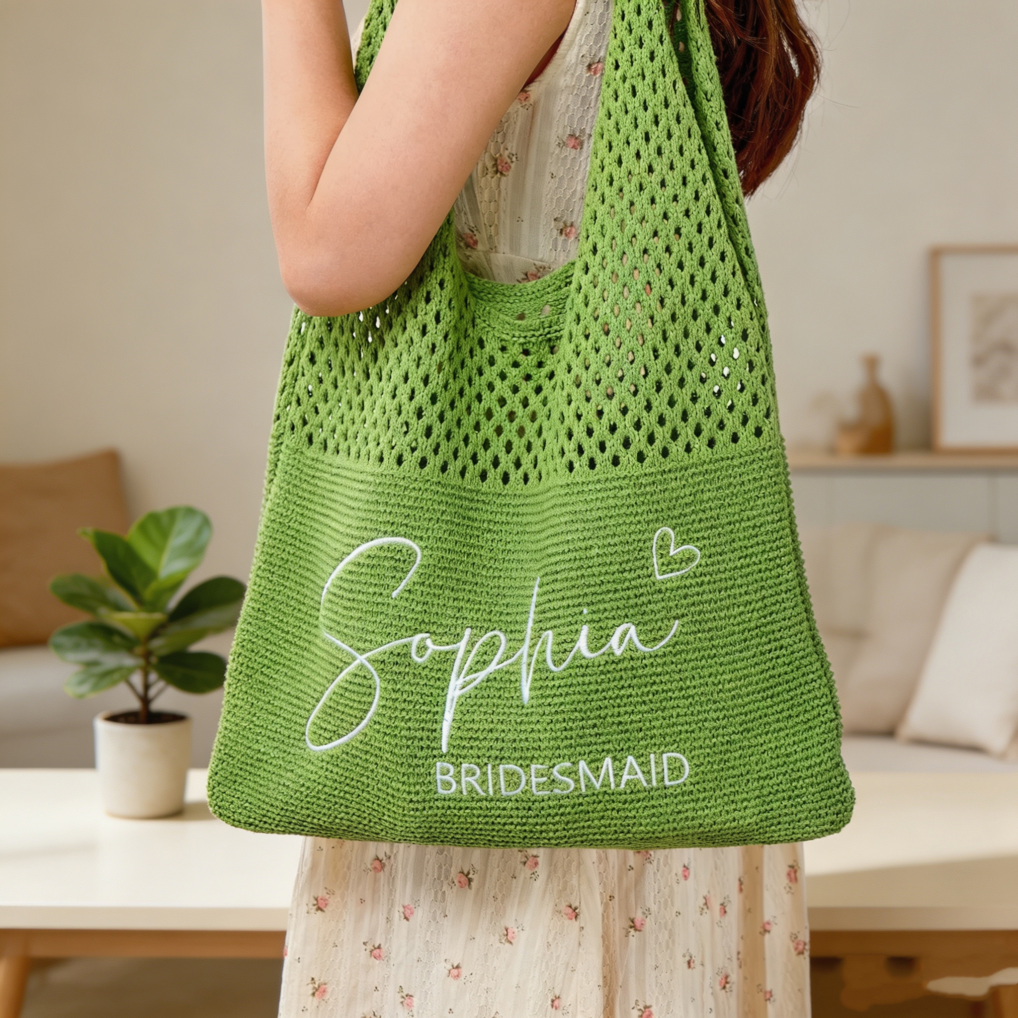 Personalized Embroidered Beach Tote Bag, Custom Name Mesh Summer Bag, Large Crochet Shoulder Bag, Vacation Gift for Women, Bridesmaid Gift