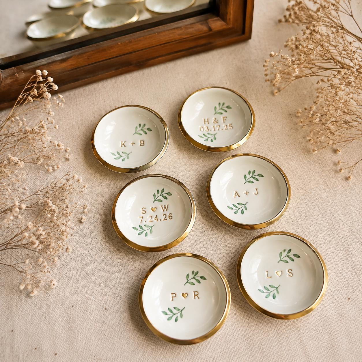 Personalized Wedding Ring Dish – Custom Couple Initials and Date Keepsake Gift for Newlyweds