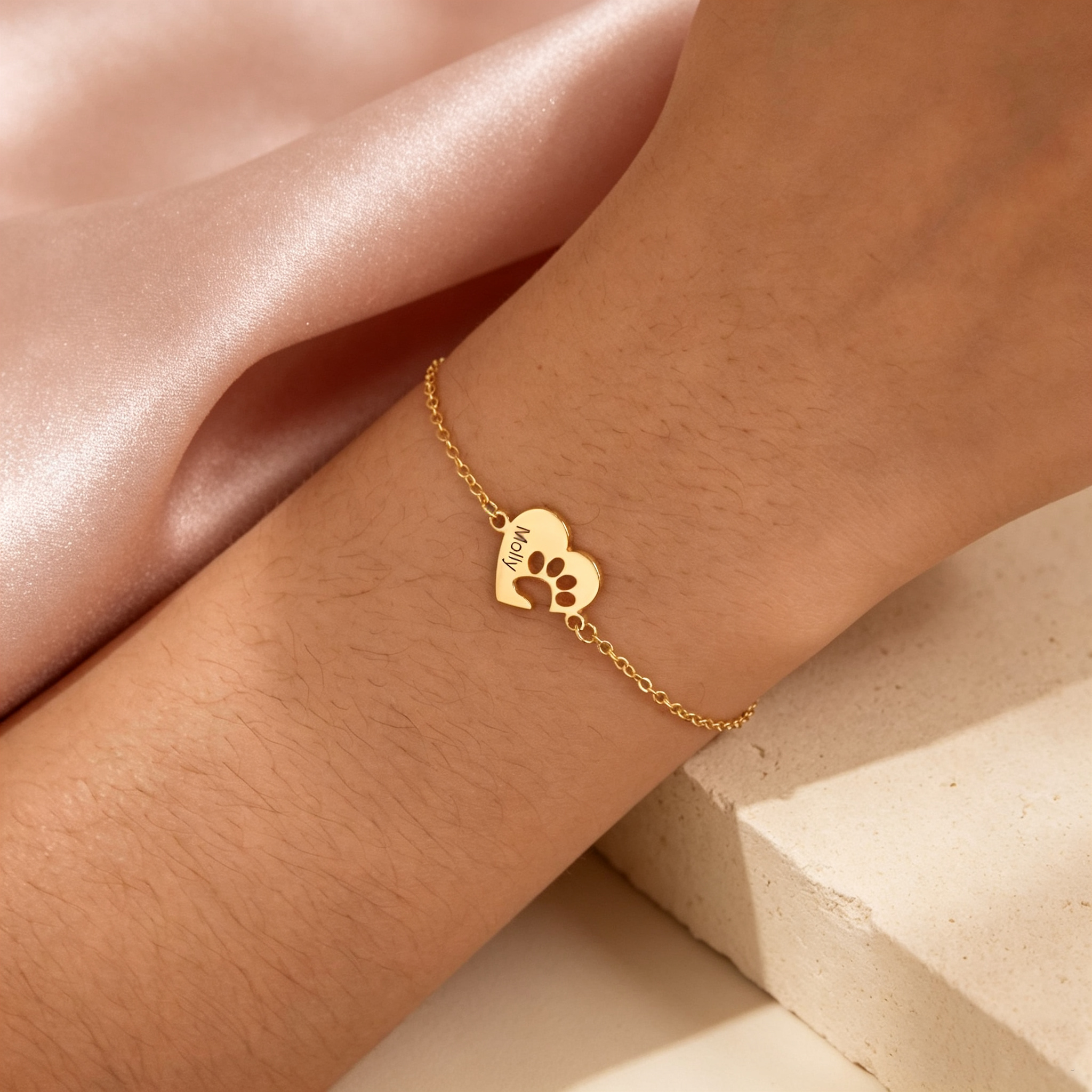 Personalized Paw Print Bracelet with Pet Name, Custom Dog & Cat Memorial Jewelry, Pet Loss Gift for Dog Mom and Cat Mom