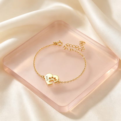 Personalized Paw Print Bracelet with Pet Name, Custom Dog & Cat Memorial Jewelry, Pet Loss Gift for Dog Mom and Cat Mom