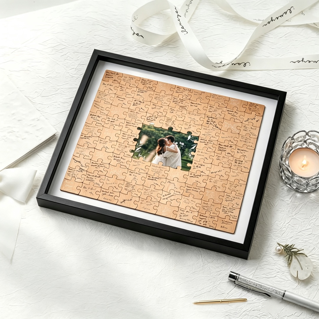 Personalized Wooden Puzzle Wedding Guest Book Alternative, Custom Engraved Keepsake Sign, Rustic Wedding Memory Frame, Unique Guest Book Gift