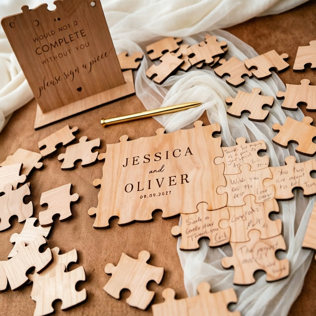 Personalized Wooden Puzzle Wedding Guest Book Alternative, Custom Engraved Keepsake Sign, Rustic Wedding Memory Frame, Unique Guest Book Gift