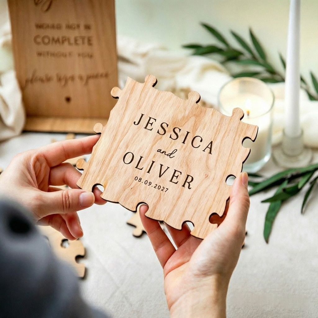 Personalized Wooden Puzzle Wedding Guest Book Alternative, Custom Engraved Keepsake Sign, Rustic Wedding Memory Frame, Unique Guest Book Gift