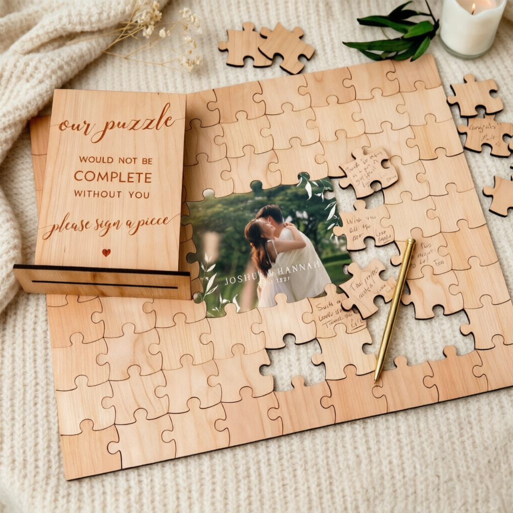 Personalized Wooden Puzzle Wedding Guest Book Alternative, Custom Engraved Keepsake Sign, Rustic Wedding Memory Frame, Unique Guest Book Gift