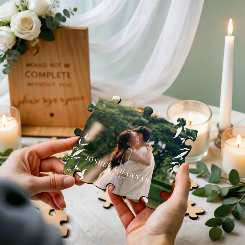 Personalized Wooden Puzzle Wedding Guest Book Alternative, Custom Engraved Keepsake Sign, Rustic Wedding Memory Frame, Unique Guest Book Gift