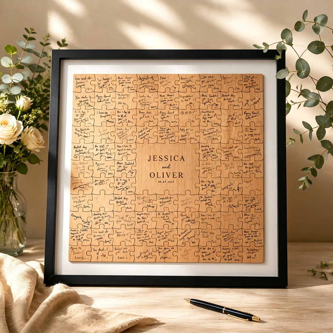 Personalized Wooden Puzzle Wedding Guest Book Alternative, Custom Engraved Keepsake Sign, Rustic Wedding Memory Frame, Unique Guest Book Gift
