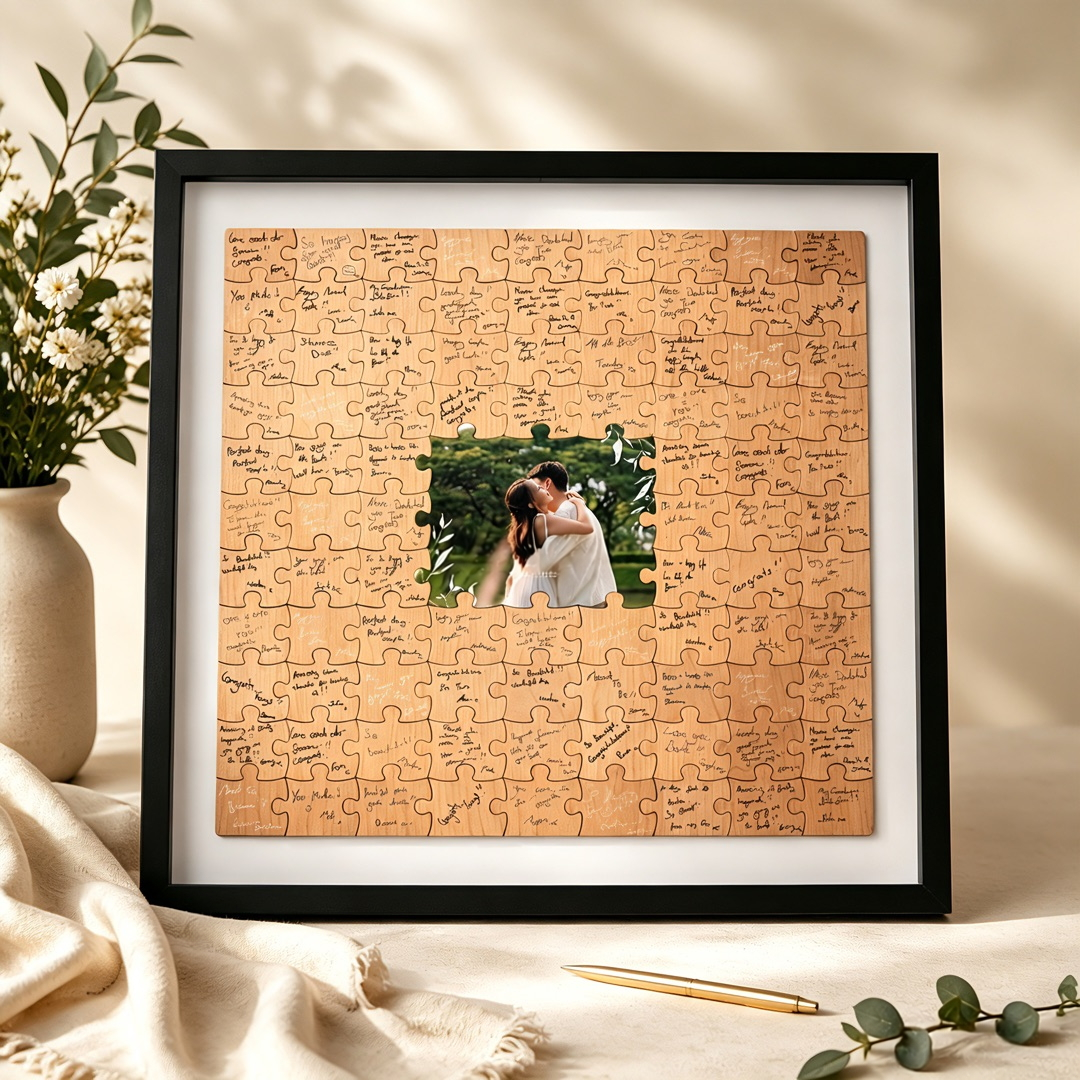 Personalized Wooden Puzzle Wedding Guest Book Alternative, Custom Engraved Keepsake Sign, Rustic Wedding Memory Frame, Unique Guest Book Gift