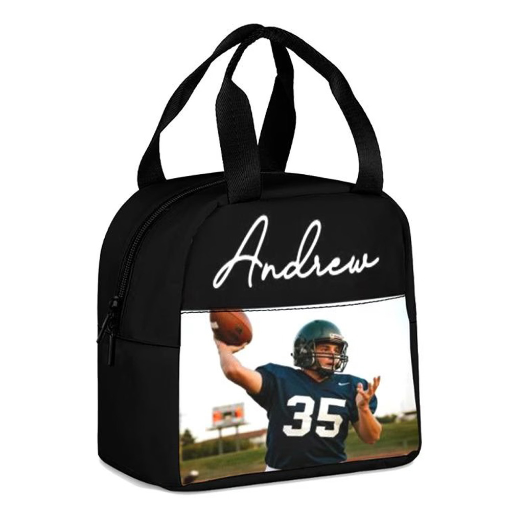Personalized Photo Lunch Bag for Kids – Custom Name Insulated Lunch Box, Reusable School Lunch Tote with Zipper, Back to School Gift for Boys & Girls