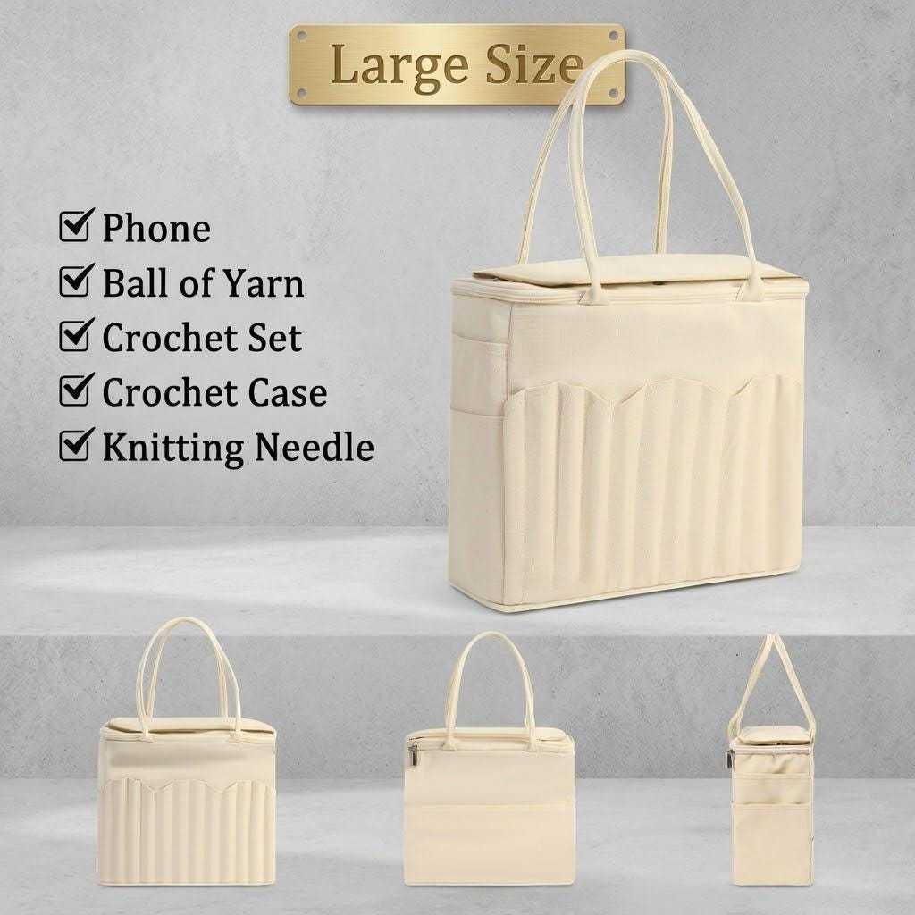  Personalized Floral Wreath Canvas Knitting Bag – Custom Embroidered Yarn Tote with Needle Pockets for Crochet & Craft Supplies