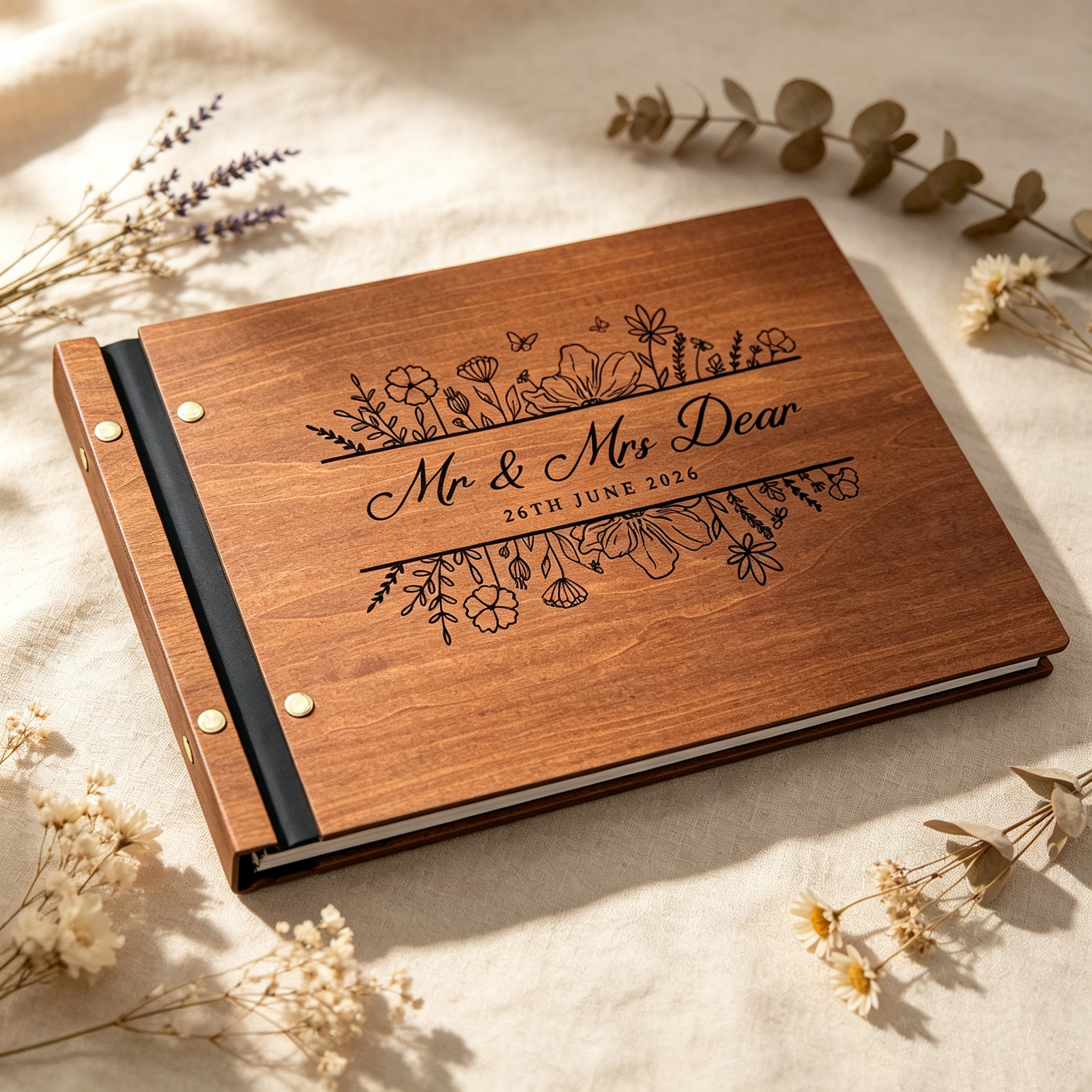 Personalized Wooden Wedding Guest Book, Custom Engraved Rustic Guest Book, Wedding Memory Keepsake Journal, Guest Sign In Book, Anniversary Gift