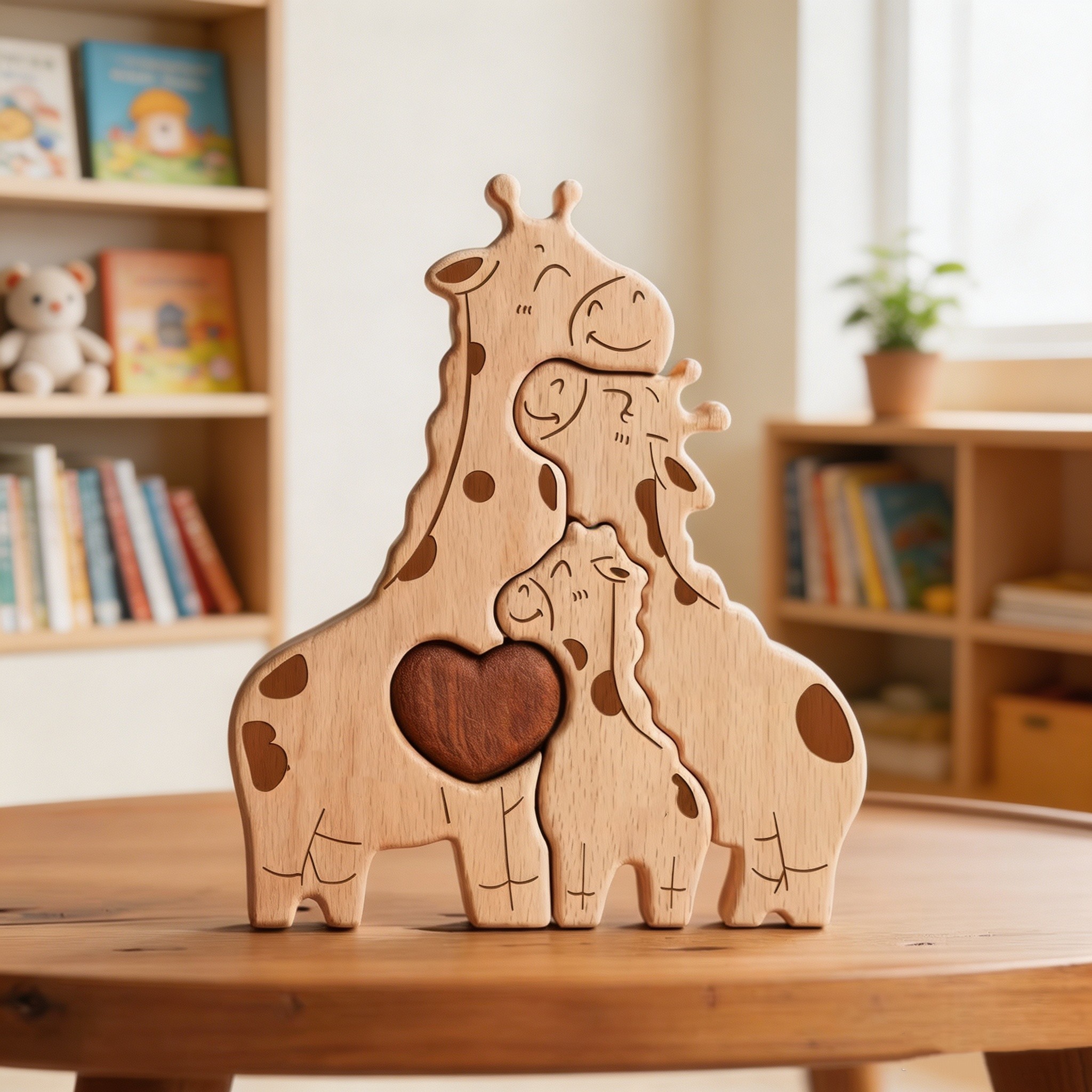 Personalized Wooden Giraffe Family Puzzle – Custom Engraved Name Keepsake for Mom, Dad & Kids – Handcrafted Home Decor Gift for Mother’s Day, Valentine’s Day & Family Milestones