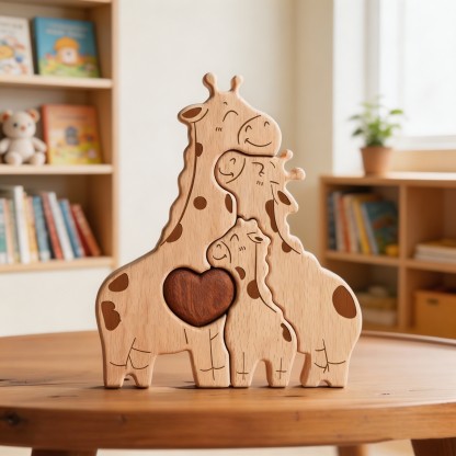 Personalized Wooden Giraffe Family Puzzle – Custom Engraved Name Keepsake for Mom, Dad & Kids – Handcrafted Home Decor Gift for Mother’s Day, Valentine’s Day & Family Milestones