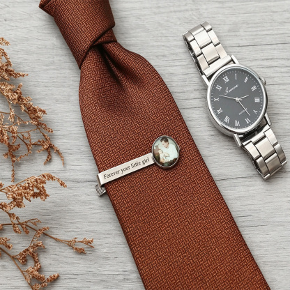 Personalized Photo Tie Clip for Dad - Custom Engraved "Father of the Bride" or "I Love You Dad" Necktie Bar - Stainless Steel Picture Tie Tack Gift for Wedding, Father's Day, Anniversary