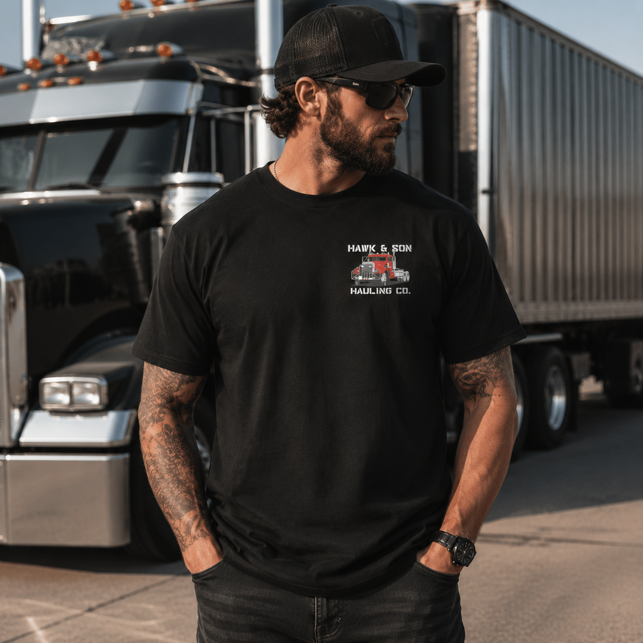 Hawk & Son Hauling Co. Vintage Truck Driver Graphic T-Shirt