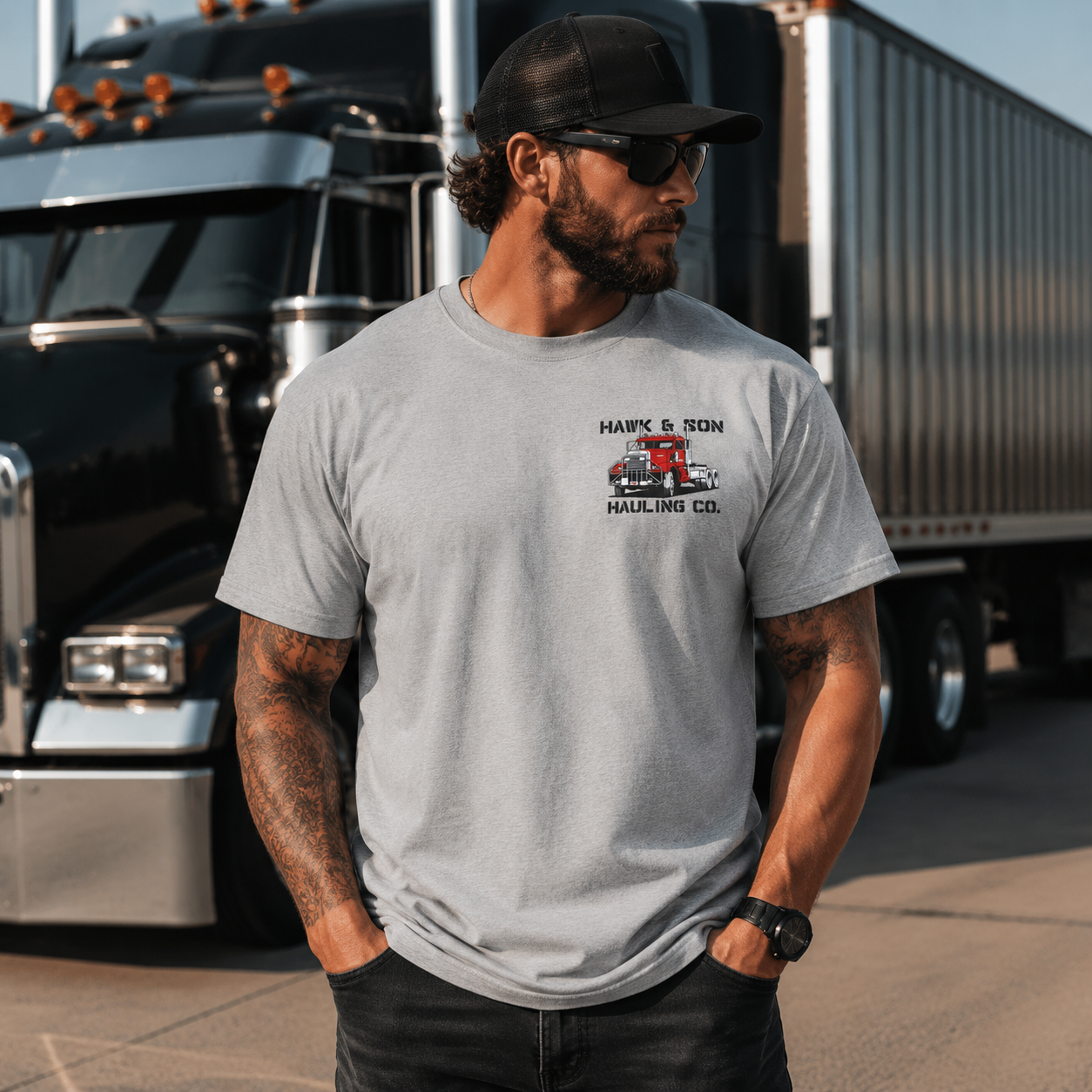 Hawk & Son Hauling Co. Vintage Truck Driver Graphic T-Shirt