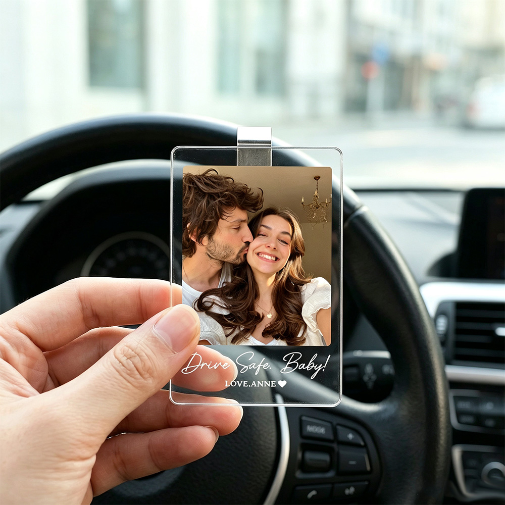 Personalized Car Visor Clip Photo Gift, Custom Acrylic Car Accessory for Boyfriend Husband, Drive Safe Reminder Gift, Romantic Anniversary Gift for Him