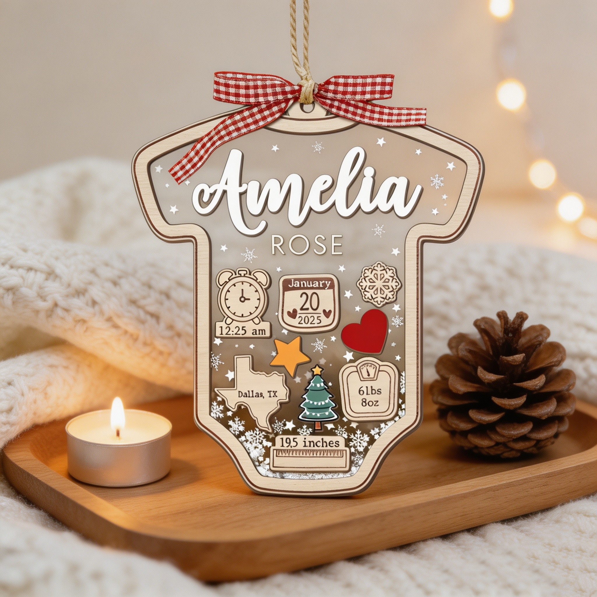 Personalized Baby First Christmas Ornament – Custom Birth Announcement Keepsake with Name, Date & Birth Details