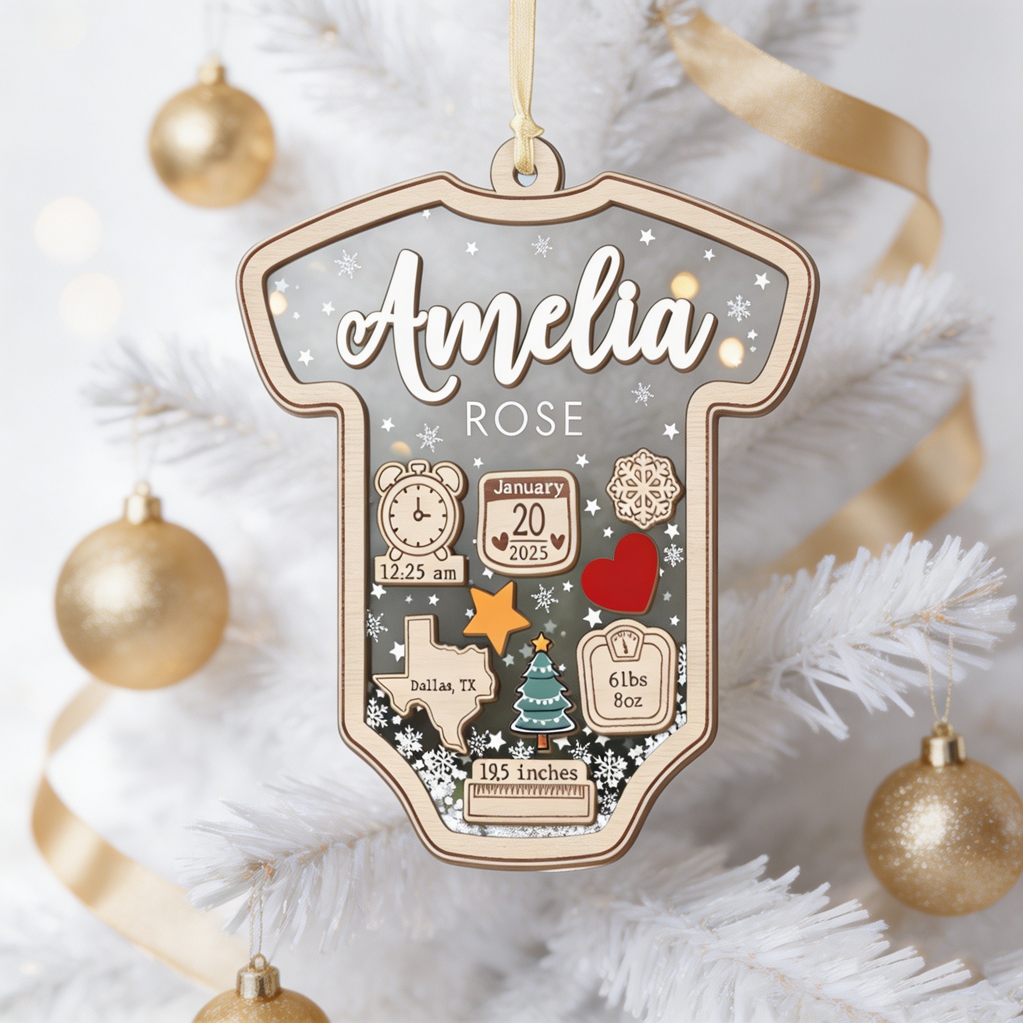 Personalized Baby First Christmas Ornament – Custom Birth Announcement Keepsake with Name, Date & Birth Details
