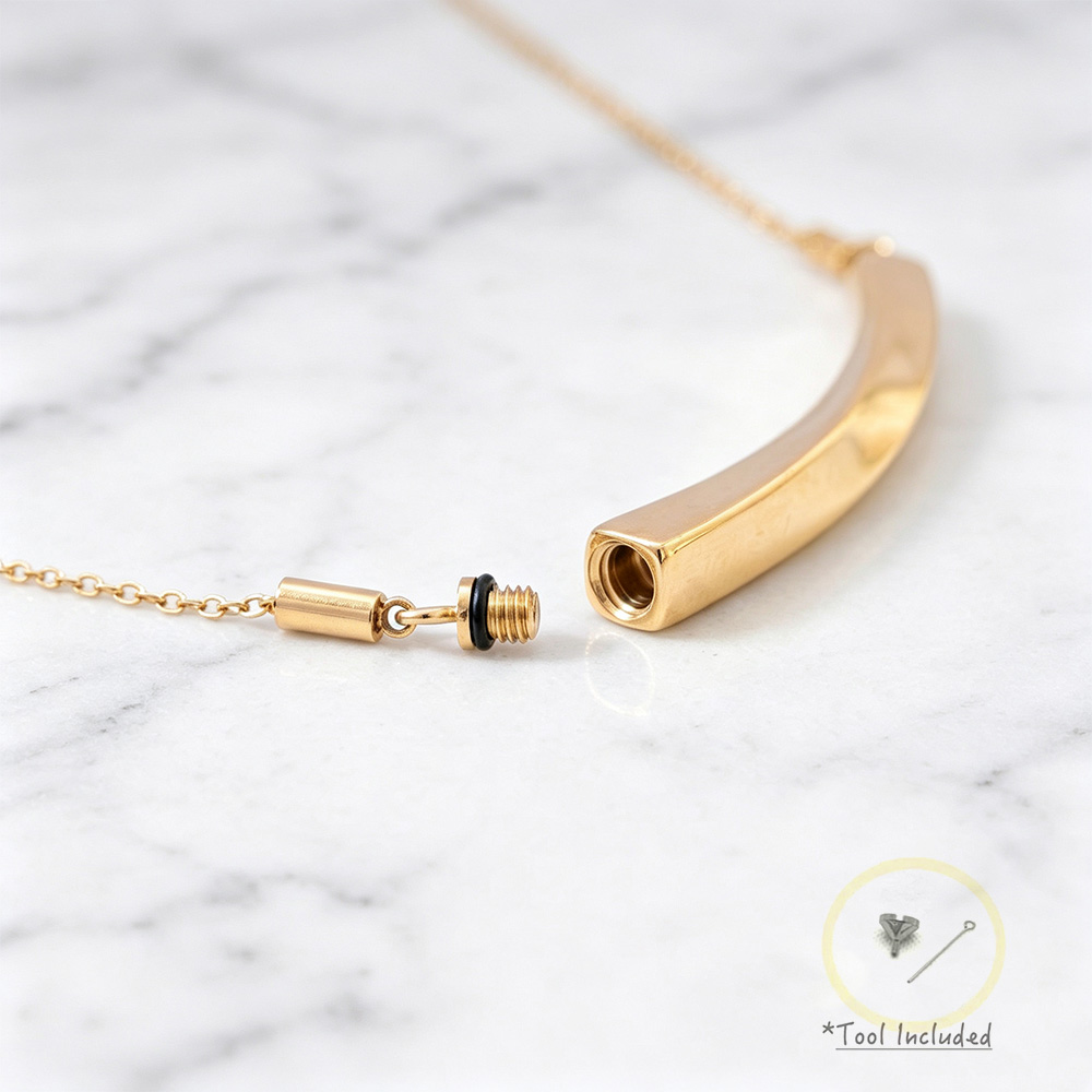 Personalized Cremation Urn Necklace – 14K Gold Plated Memorial Keepsake Jewelry with Custom Engraving