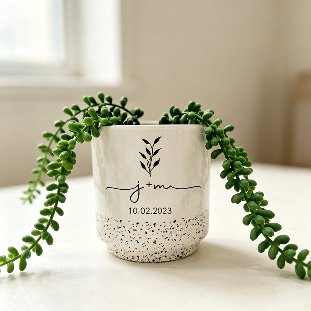 Personalized Ceramic Planter – Custom Couple Wedding Gift, Anniversary Gift & Housewarming Decor