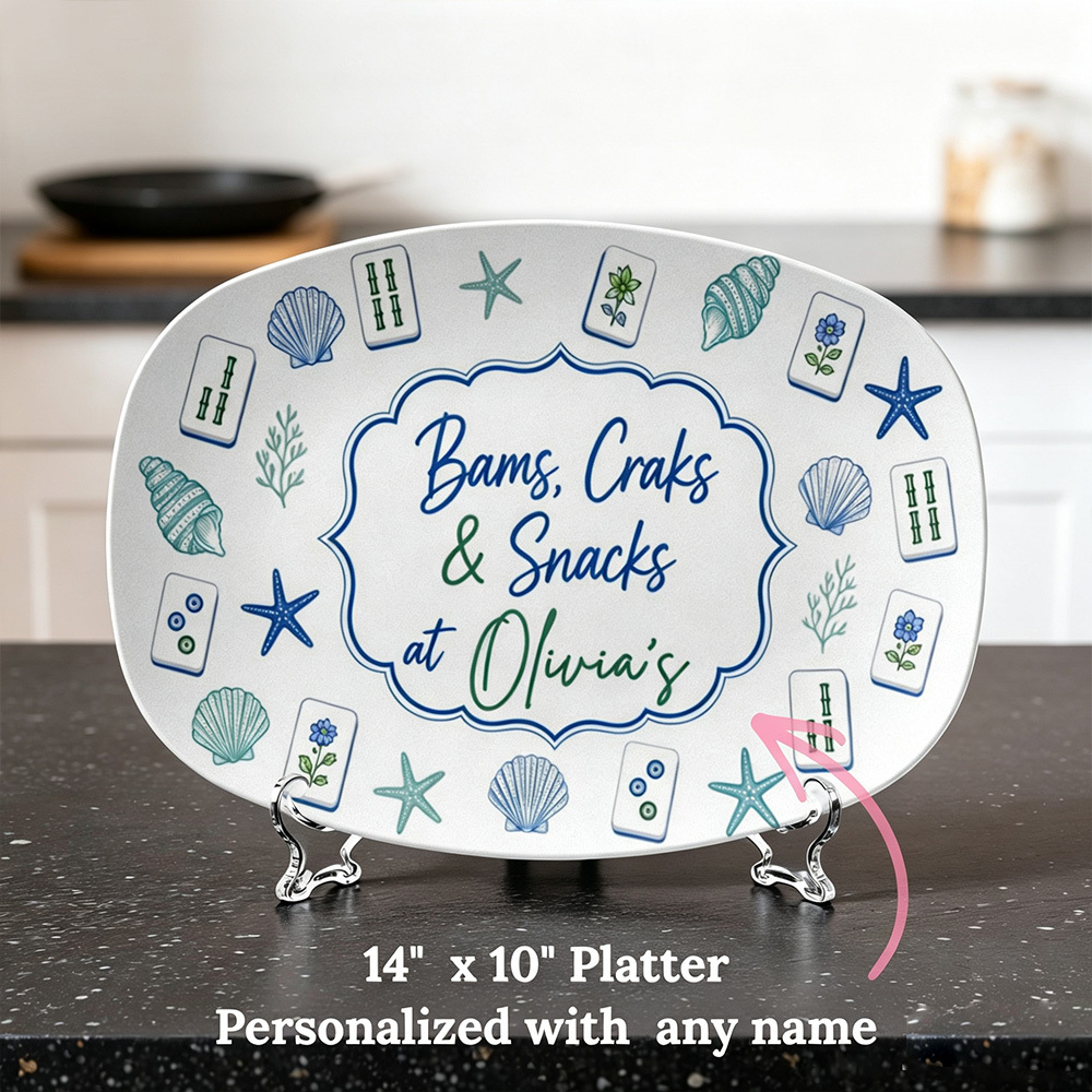 Personalized Mahjong Serving Platter – Custom Game Night Tray, Mahjong Lover Gift & Party Entertaining Decor