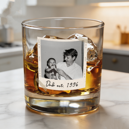 Personalized Photo Whiskey Glass – Custom Dad Portrait Rocks Glass with Engraving, 10 oz Gift for Father’s Day, Christmas, or New Dad