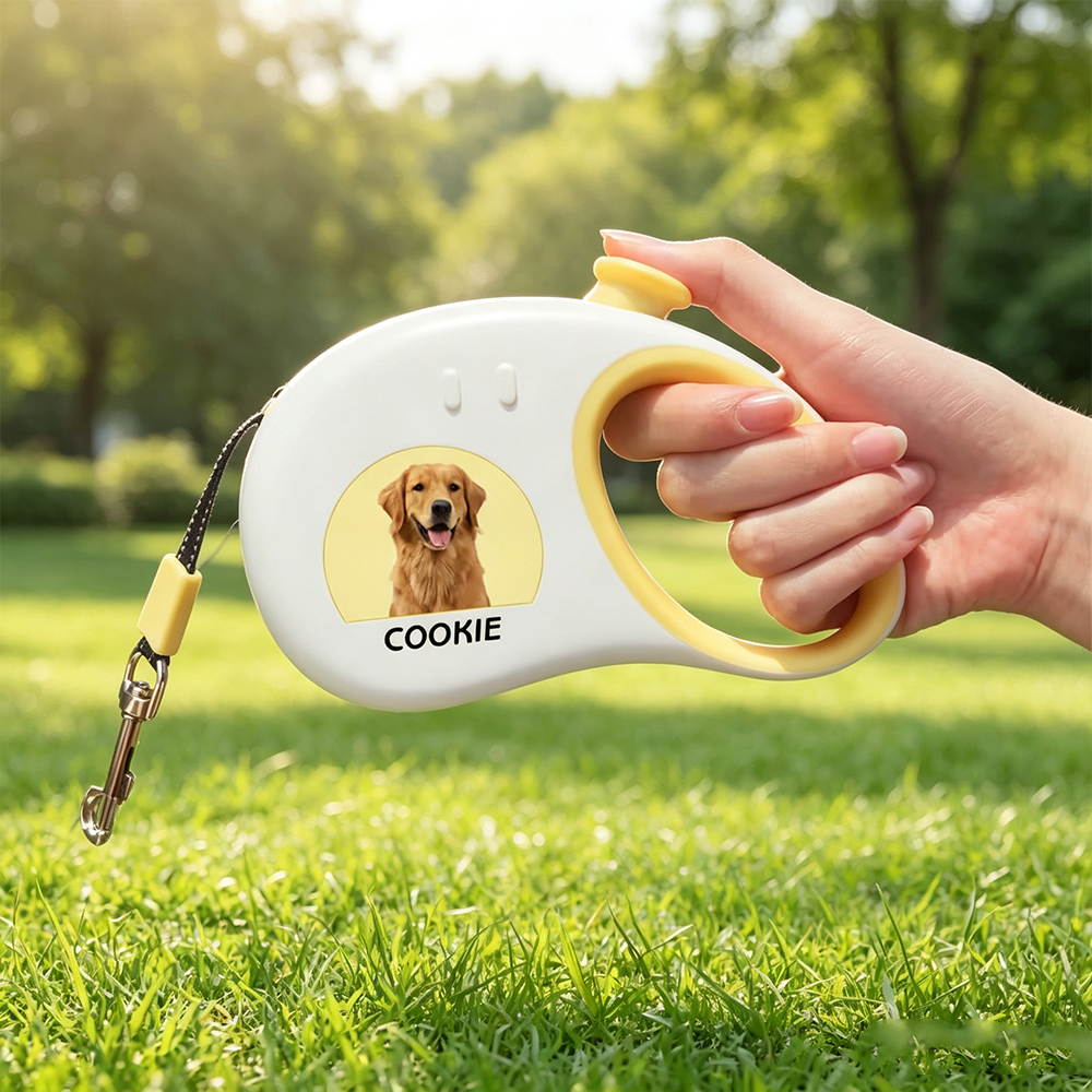 Personalized Reflective Retractable Dog Leash with Custom Photo & Name, LED Safety Pet Lead for Small Medium Dogs, Birthday Gift for Pet Lovers