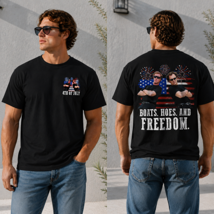Boats, Hoes, and Freedom Vintage American Flag Firework Tee