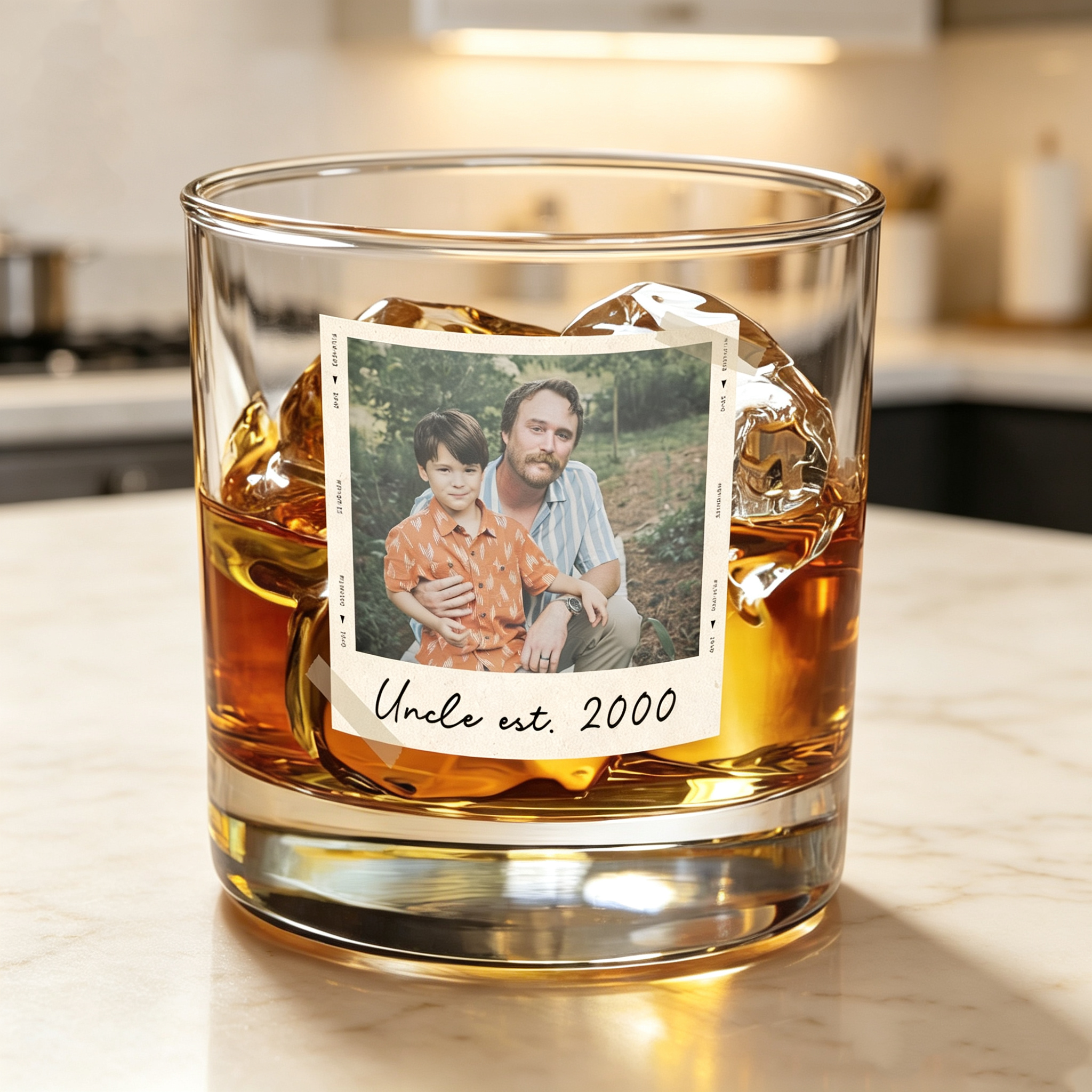 Personalized Photo Whiskey Glass – Custom Dad Portrait Rocks Glass with Engraving, 10 oz Gift for Father’s Day, Christmas, or New Dad