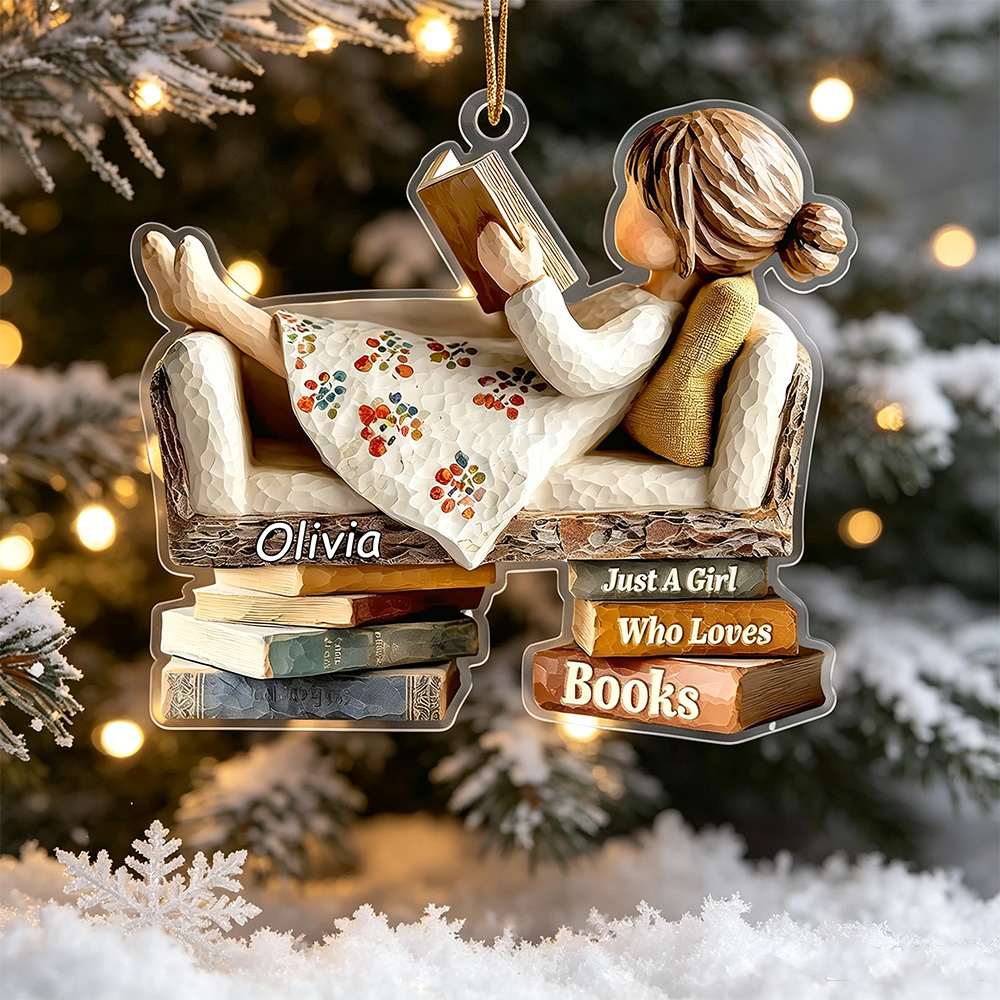 Personalized Book Lover Christmas Ornament - Custom Name "Just A Girl Who Loves Books" Acrylic Holiday Decor - Unique Reading Gift for Women, Librarians & Bookworms