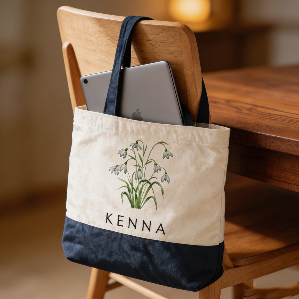 Personalized Birth Flower Canvas Tote Bag with Custom Name, Floral Shopper Bag, Birthday Gift for Her, Mom, Best Friend, Bridesmaid & Wedding Favor