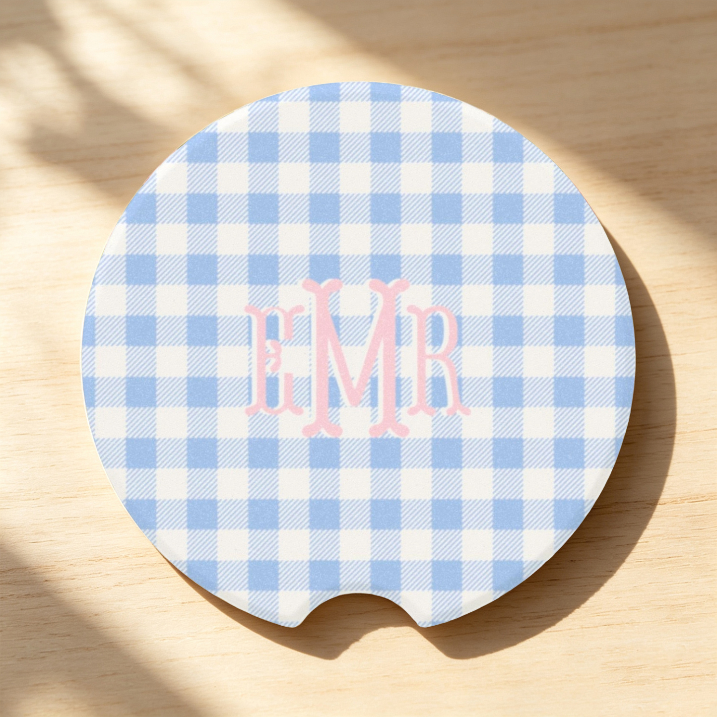 Personalized Floral Car Coaster, Custom Monogram Pink Blue Coquette Car Cup Holder Decor, Grandmillennial Car Accessory, Cute Gift for Her