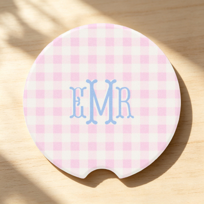 Personalized Floral Car Coaster, Custom Monogram Pink Blue Coquette Car Cup Holder Decor, Grandmillennial Car Accessory, Cute Gift for Her