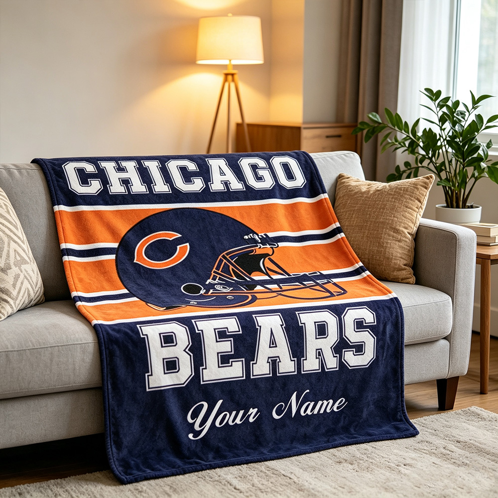Custom Chicago Football Blanket with Name, Personalized Soft Throw, Football Fan Gift, Birthday Gift for Him or Her