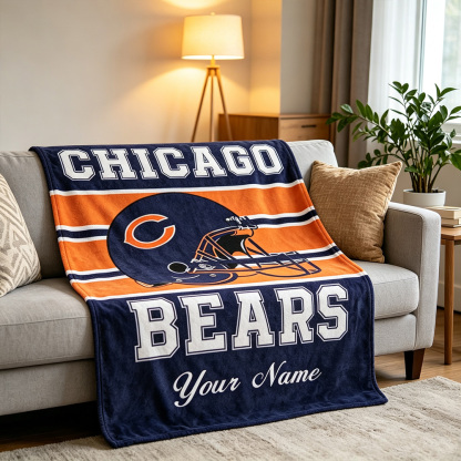 Custom Chicago Football Blanket with Name, Personalized Soft Throw, Football Fan Gift, Birthday Gift for Him or Her