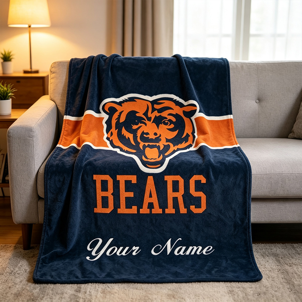 Custom Chicago Football Blanket with Name, Personalized Soft Throw, Football Fan Gift, Birthday Gift for Him or Her