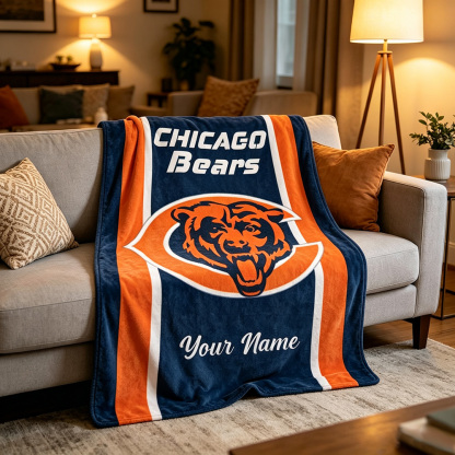 Custom Chicago Football Blanket with Name, Personalized Soft Throw, Football Fan Gift, Birthday Gift for Him or Her