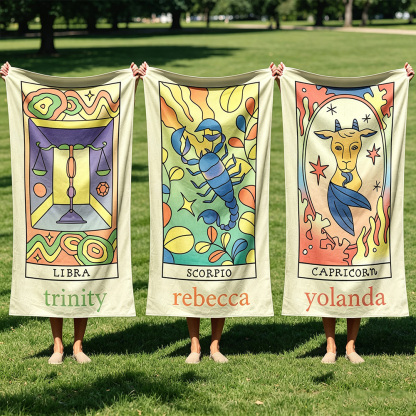 Personalized Zodiac Beach Towel, Custom Horoscope Sign Towel, Astrology Gift for Her, Birthday Summer Beach Gift