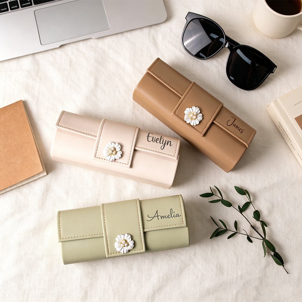 Personalized Leather Eyeglasses Case with Name, Custom Sunglasses Holder, Magnetic Travel Glasses Case, Bridesmaid Gift for Her